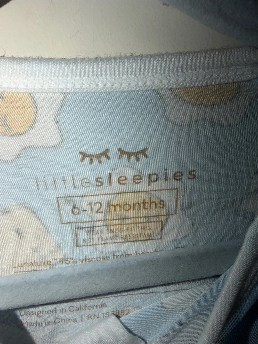 Little Sleepies Light Blue Footie Pajamas with Toast, Egg & Milk Print